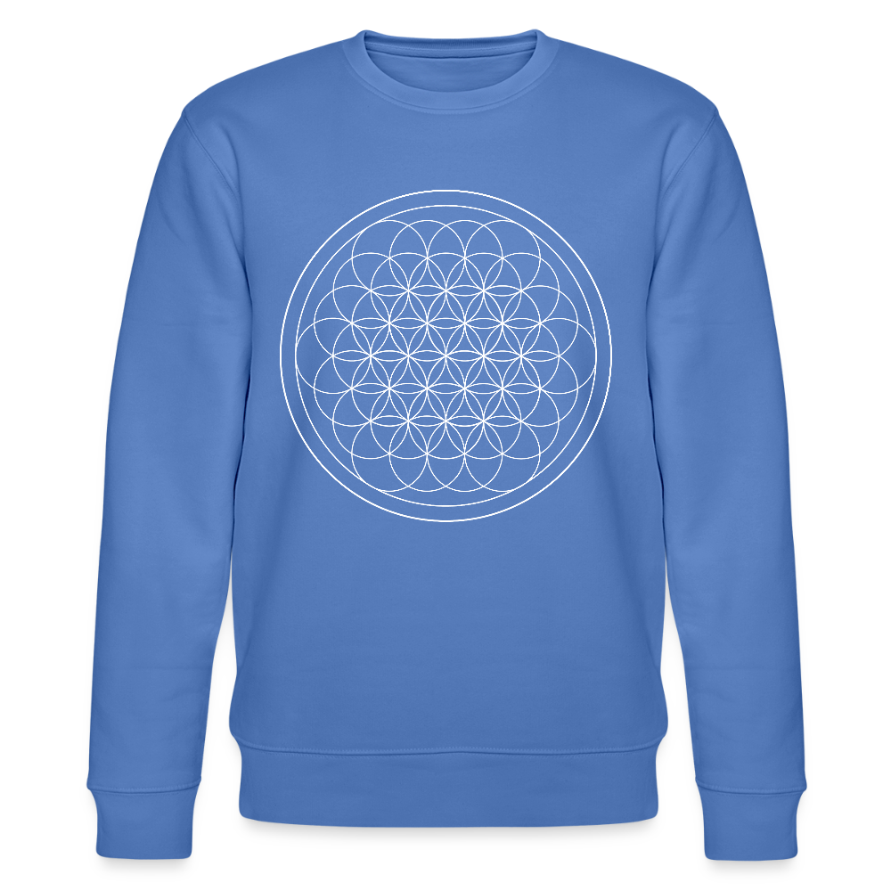 White flower of life GREENSTAR Organic cotton men's sweatshirt - bright blue