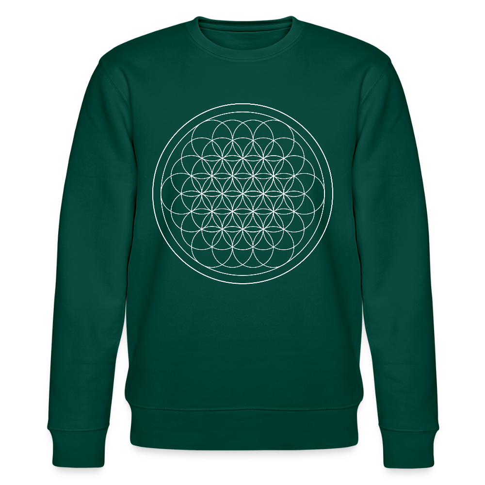 White flower of life GREENSTAR Organic cotton men's sweatshirt - forest