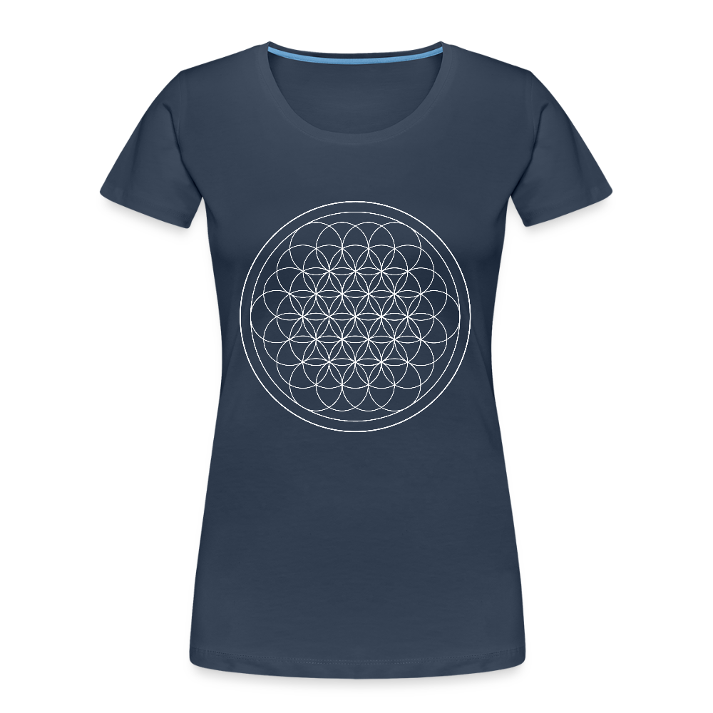 White flower of life women’s organic cotton T-Shirt - navy