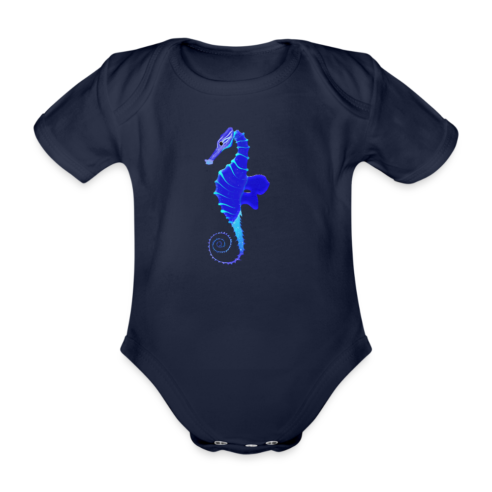 Seahorse Organic cotton short-sleeved Baby Bodysuit - dark navy