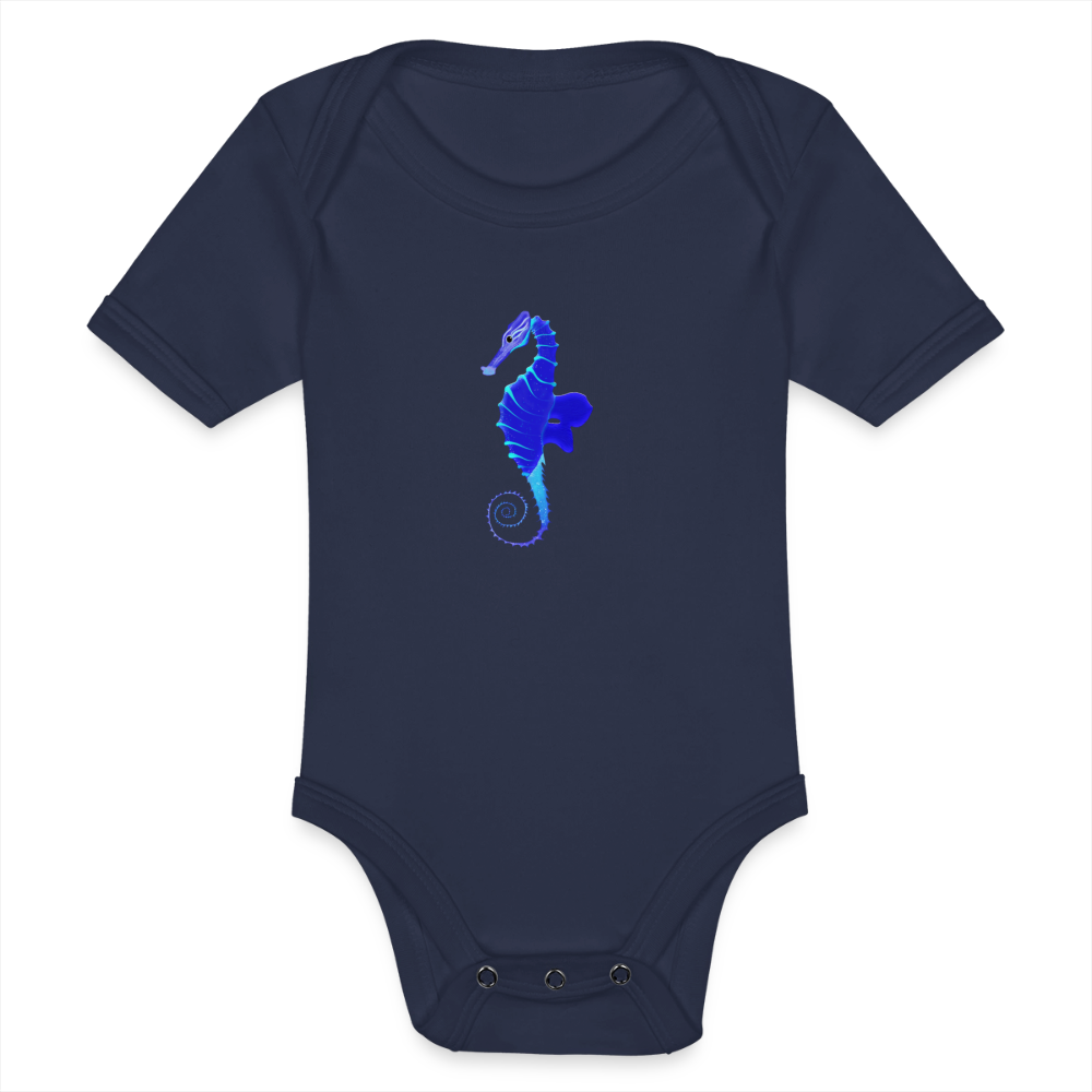Seahorse Organic cotton short-sleeved Baby Bodysuit - dark navy