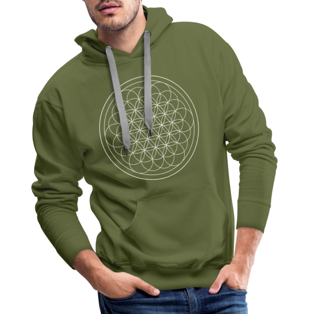 White flower of life men’s premium Hoodie - olive green