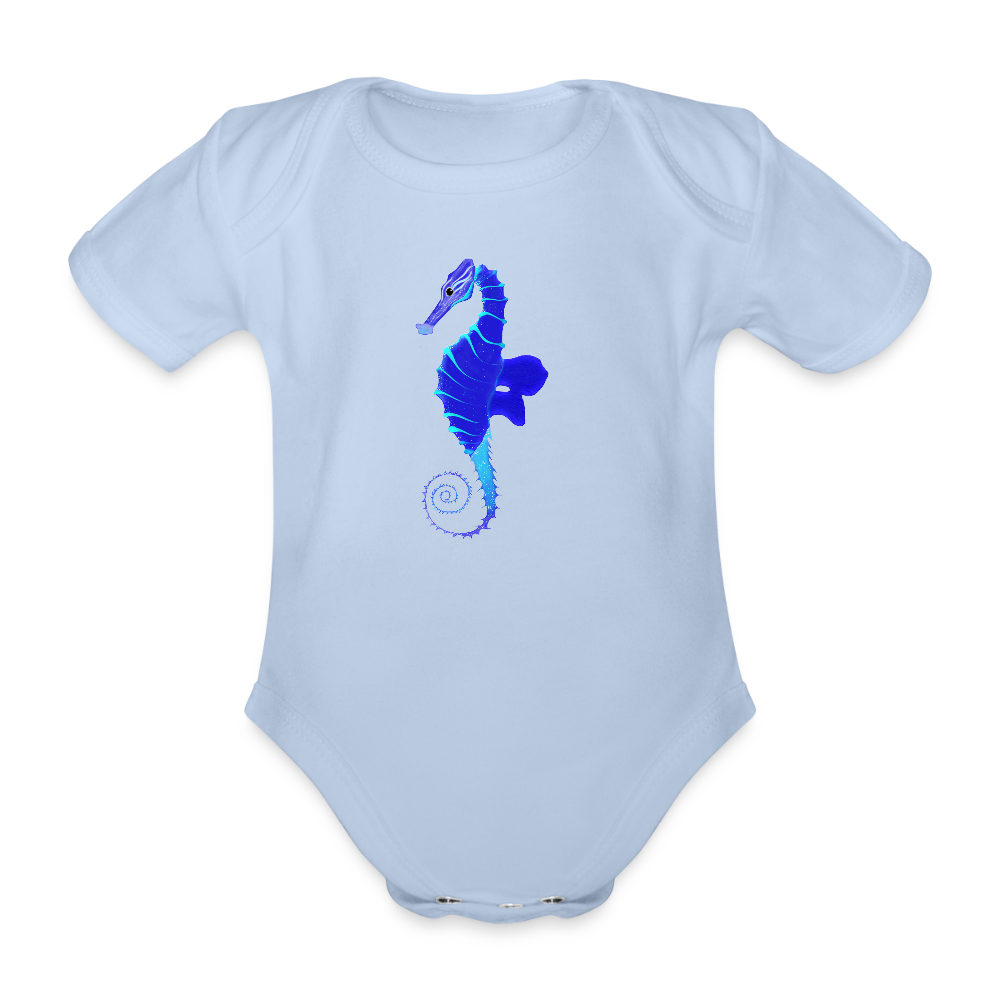 Seahorse Organic cotton short-sleeved Baby Bodysuit - sky