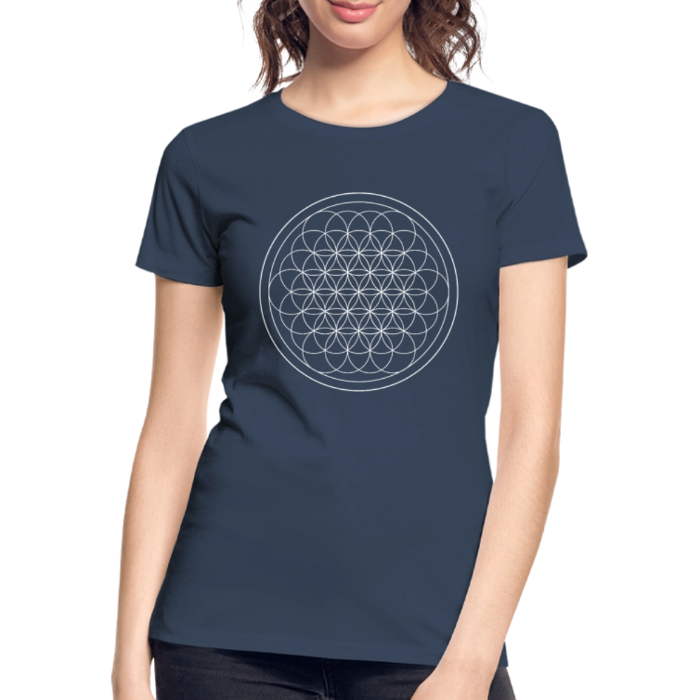 White flower of life women’s organic cotton T-Shirt - navy