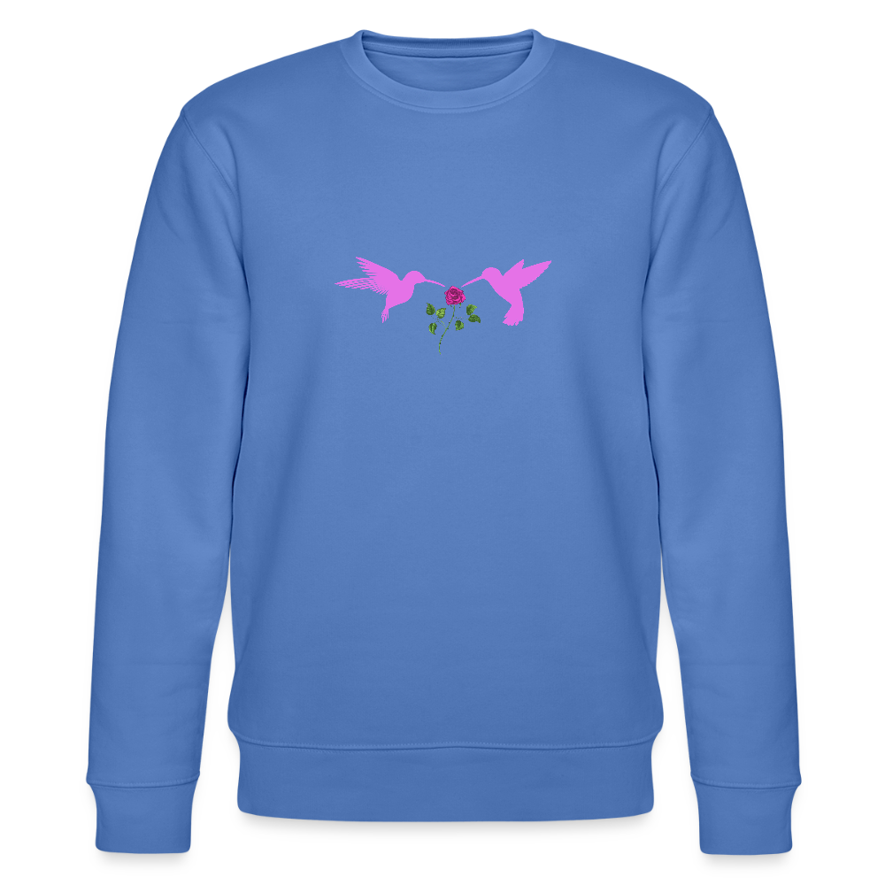 Pink Hummingbirds & Rose women's Organic cotton Sweatshirt - bright blue