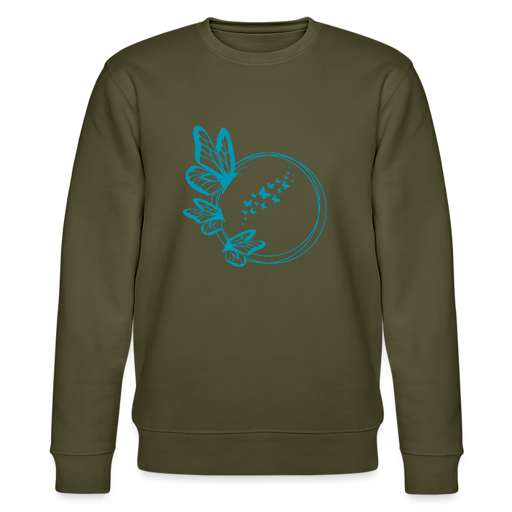 Blue butterflies women's organic cotton sweatshirt - khaki
