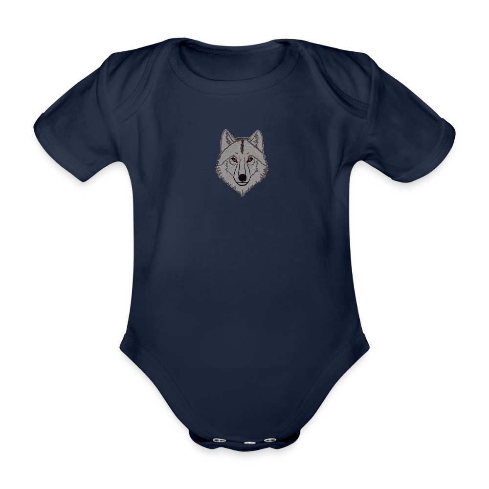 Wolf minimalist Organic Short-sleeved Baby Bodysuit - dark navy