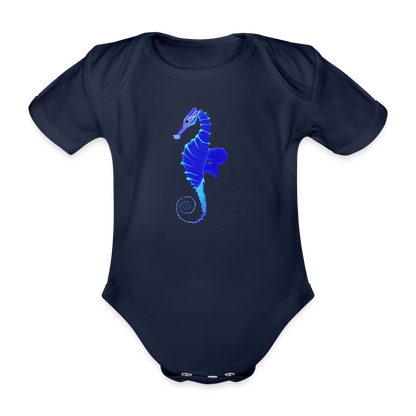 Seahorse Organic cotton short-sleeved Baby Bodysuit - dark navy