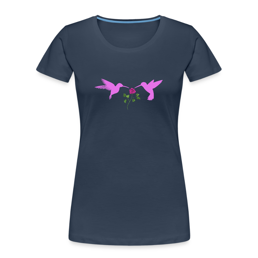 Pink Hummingbirds & Rose women’s organic cotton T-Shirt - navy