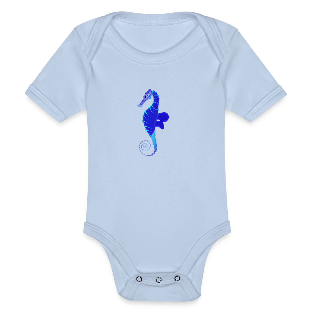 Seahorse Organic cotton short-sleeved Baby Bodysuit - sky