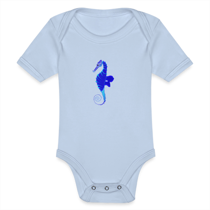 Seahorse Organic cotton short-sleeved Baby Bodysuit - sky