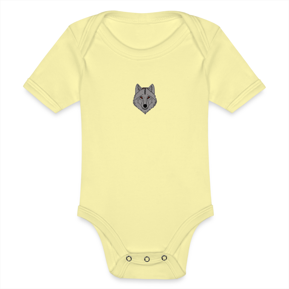 Wolf minimalist Organic Short-sleeved Baby Bodysuit - washed yellow