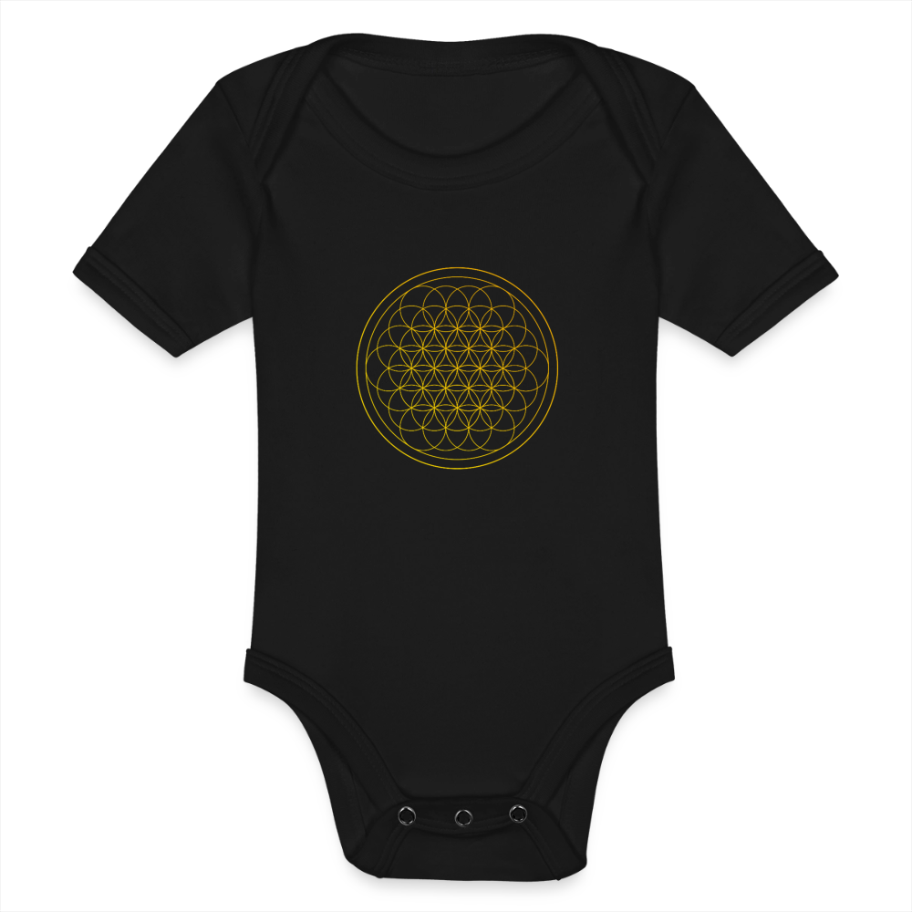 Golden flower of life Organic cotton short-sleeved Baby Bodysuit - black
