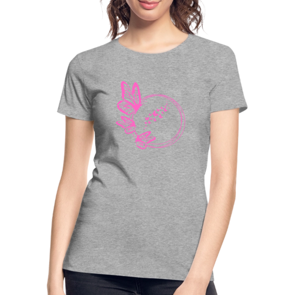 Pink butterflies women’s organic cotton T-Shirt - heather grey