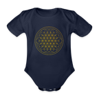 Golden flower of life Organic cotton short-sleeved Baby Bodysuit - dark navy