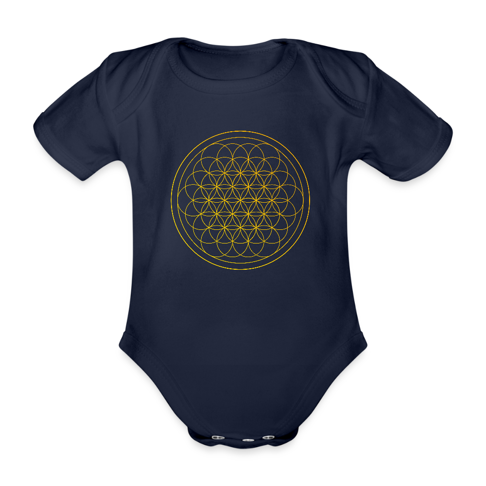 Golden flower of life Organic cotton short-sleeved Baby Bodysuit - dark navy