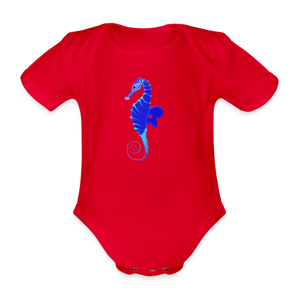 Seahorse Organic cotton short-sleeved Baby Bodysuit - red