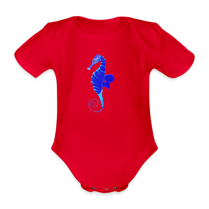 Seahorse Organic cotton short-sleeved Baby Bodysuit - red