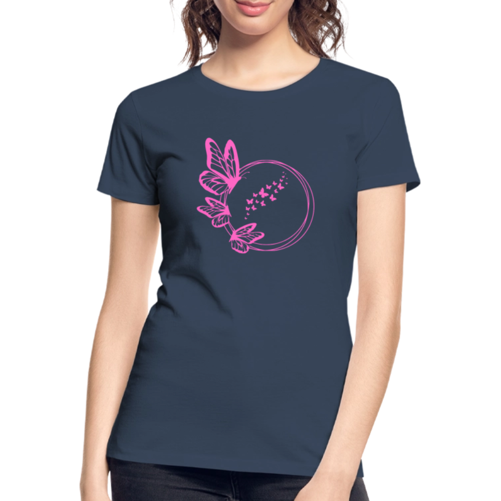 Pink butterflies women’s organic cotton T-Shirt - navy