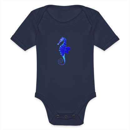 Seahorse Organic cotton short-sleeved Baby Bodysuit - dark navy