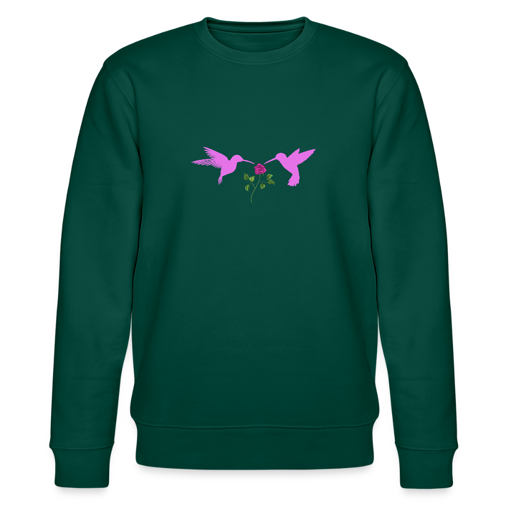 Pink Hummingbirds & Rose women's Organic cotton Sweatshirt - forest