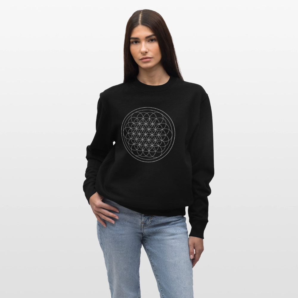 White flower of life organic cotton women's sweatshirt - black