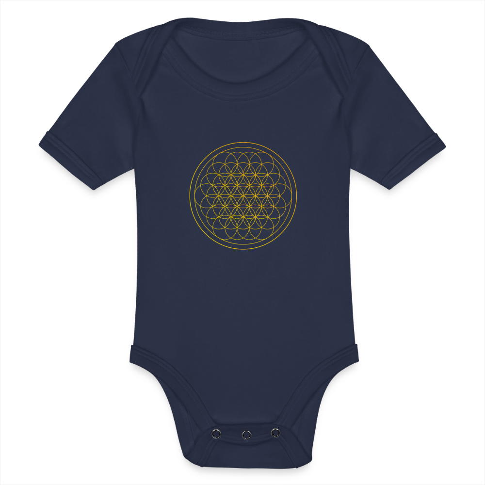 Golden flower of life Organic cotton short-sleeved Baby Bodysuit - dark navy