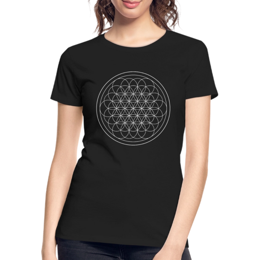 White flower of life women’s organic cotton T-Shirt - black