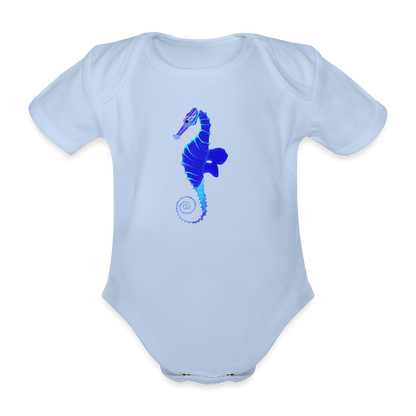 Seahorse Organic cotton short-sleeved Baby Bodysuit - sky