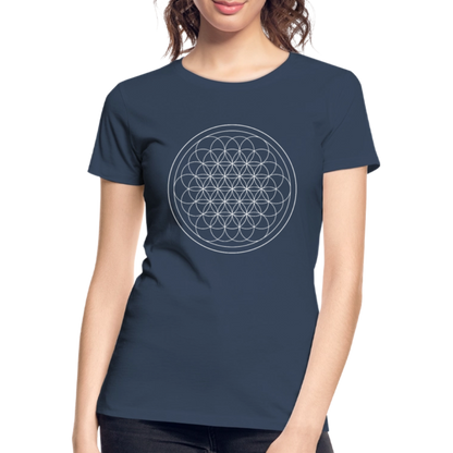 White flower of life women’s organic cotton T-Shirt - navy
