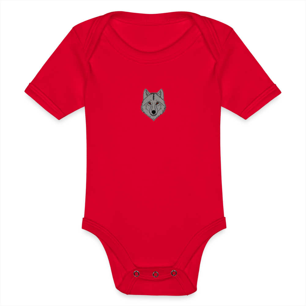 Wolf minimalist Organic Short-sleeved Baby Bodysuit - red