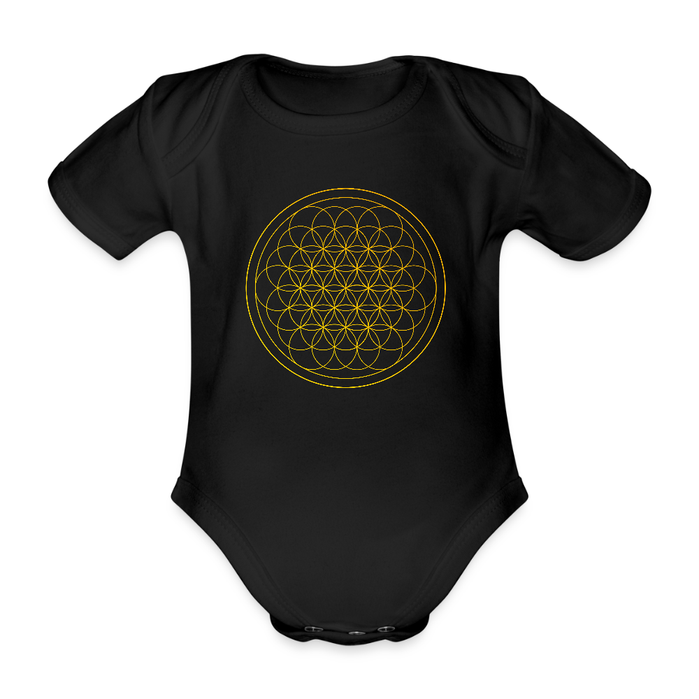 Golden flower of life Organic cotton short-sleeved Baby Bodysuit - black