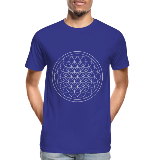 White flower of life men’s organic cotton T-Shirt - royal blue