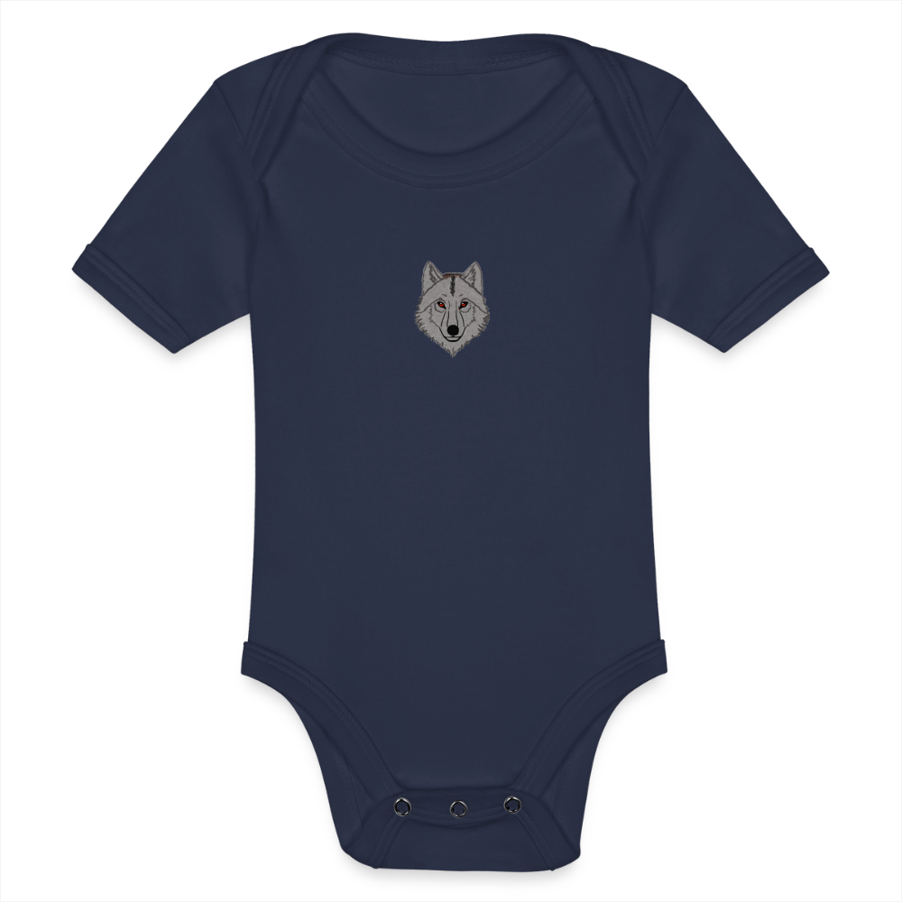 Wolf minimalist Organic Short-sleeved Baby Bodysuit - dark navy