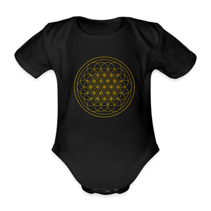 Golden flower of life Organic cotton short-sleeved Baby Bodysuit - black