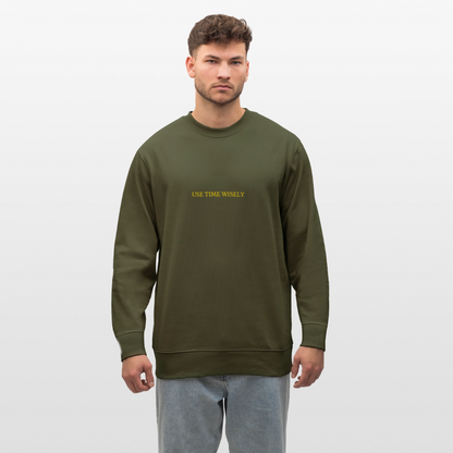 TIME quote organic cotton men's sweatshirt - khaki