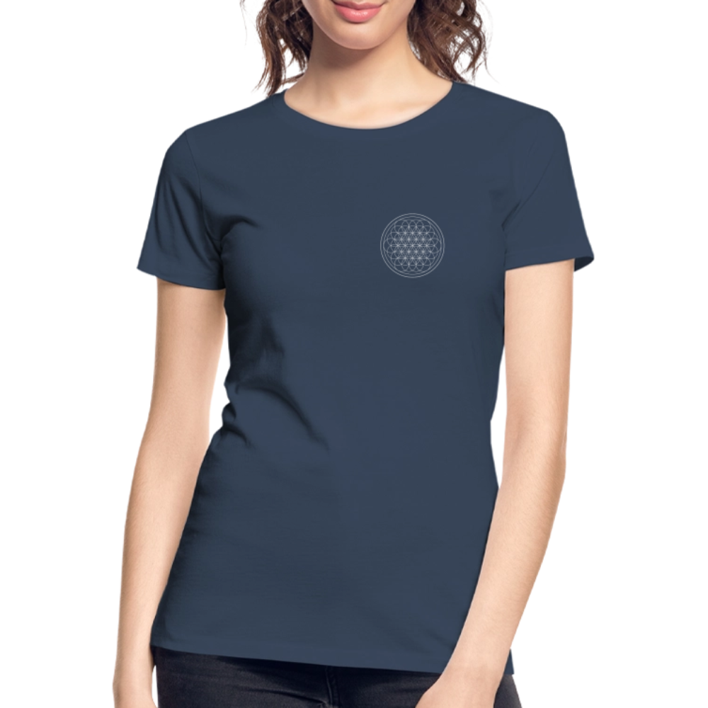 White flower of life women’s organic cotton T-Shirt - navy